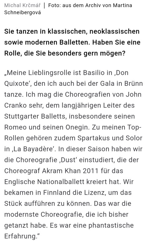 Ballettstar Vorstellungsgespräch auf deutsch Michal Krcmar