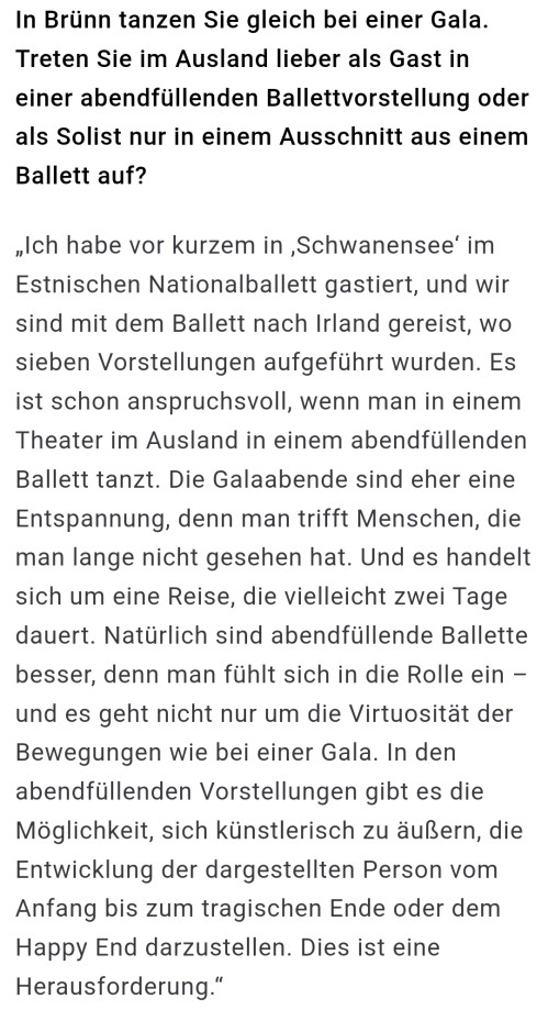 Ballettstar Vorstellungsgespräch auf deutsch Michal Krcmar