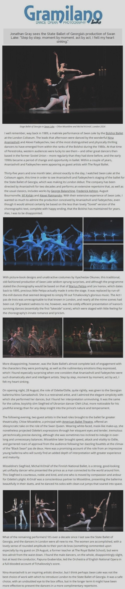 Gramilano Swan lake Chloe Misseldine Michal Krcmar