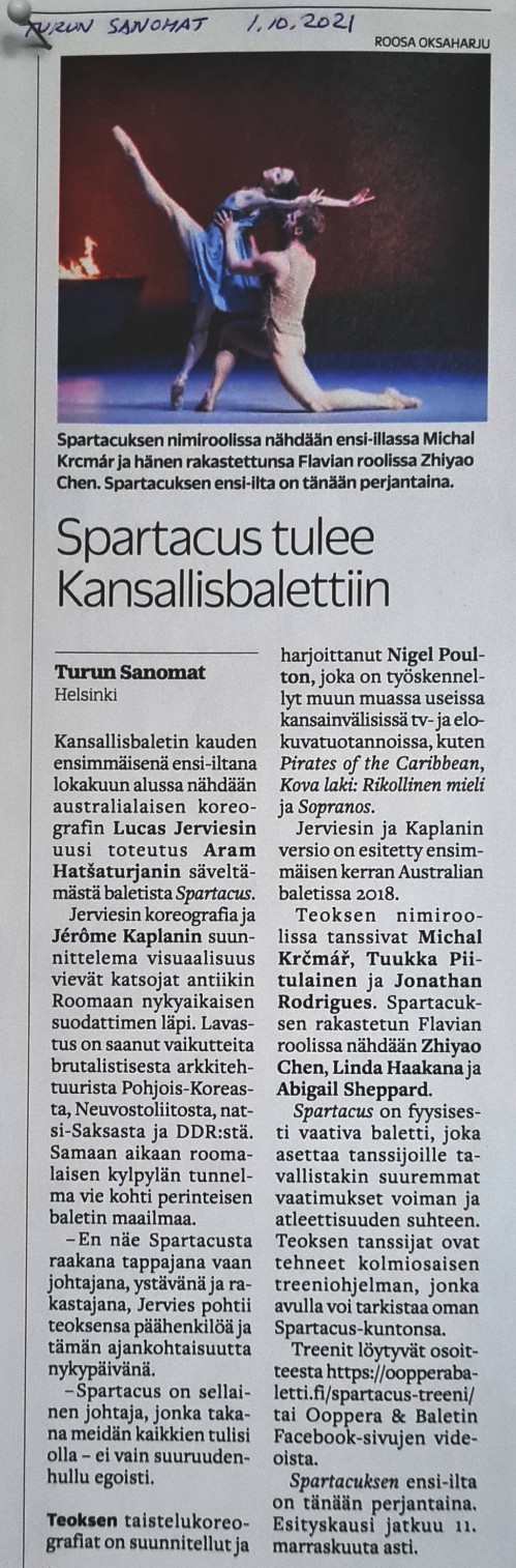 Spartacus ballet Michal Krcmar Turun Sanomat ts.fi