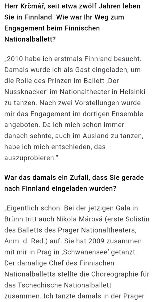 Ballettstar Vorstellungsgespräch auf deutsch Michal Krcmar